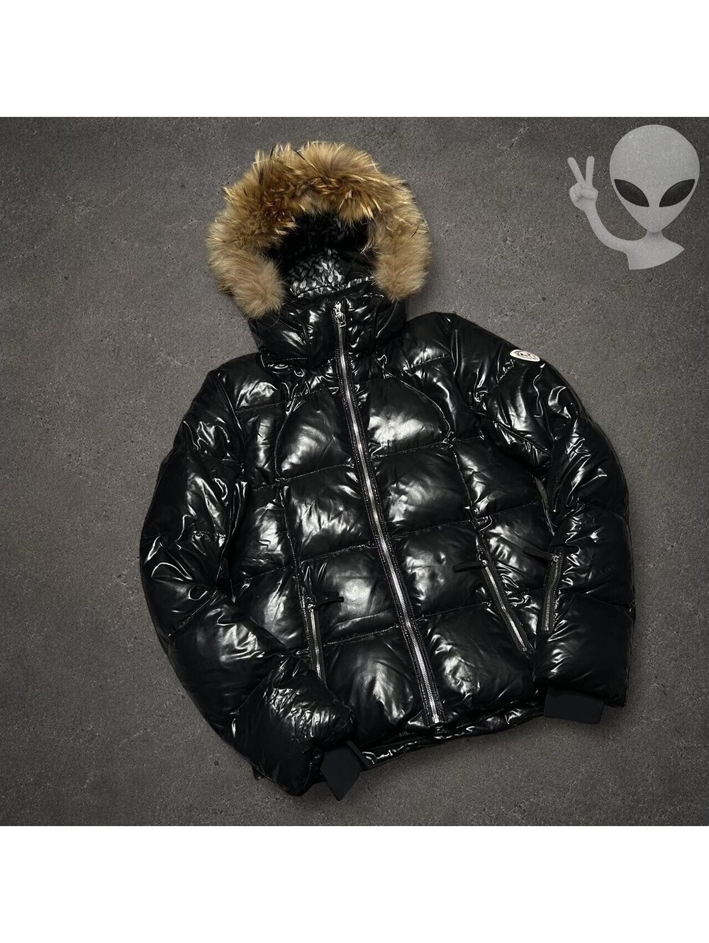 Rossignol Women'L Glossy Black Down Puffer Ski Jacket Fur Trim Size Large